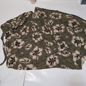 Green cream brown floral long strapless dress